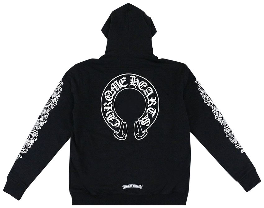Chrome Hearts Horseshoe Floral Cross-Sleeve Zip Up Hoodie 'Black/White'