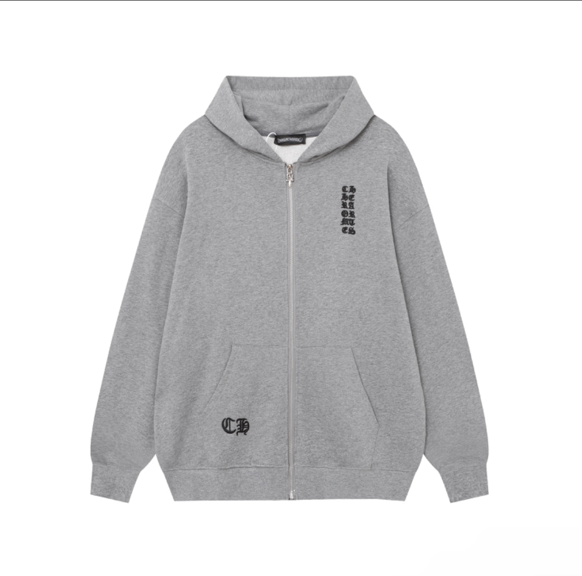 Chrome Hearts Letters Sleeve Fleece Zip Up Hoodie 'Grey'