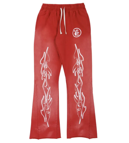 HELLSTAR STUDIOS RACER FLARE SWEATPANTS RED